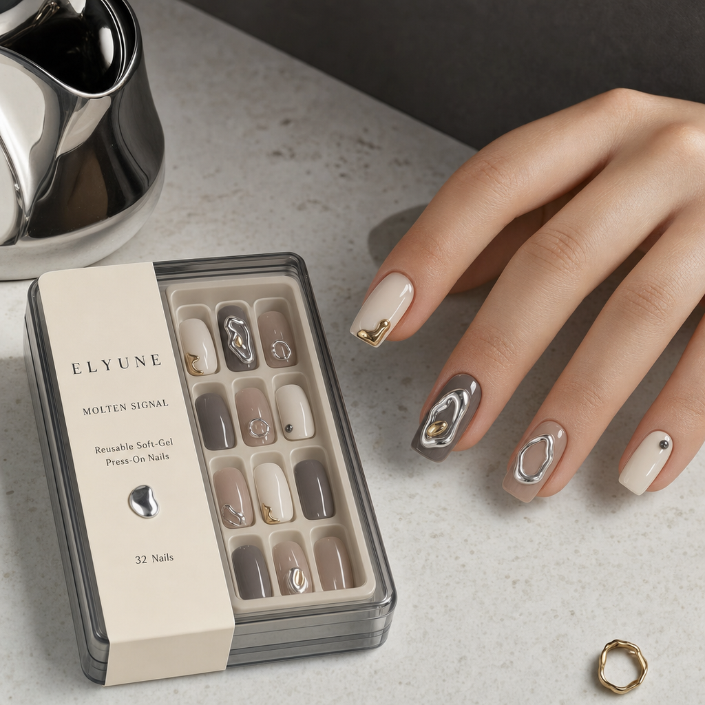 Molten Signal 3D Chrome Sculpted Soft-Gel Press-On Nails