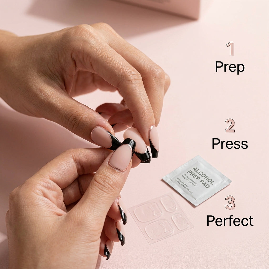 Midnight Blush Sculpted-French Soft-Gel Press-On Nails