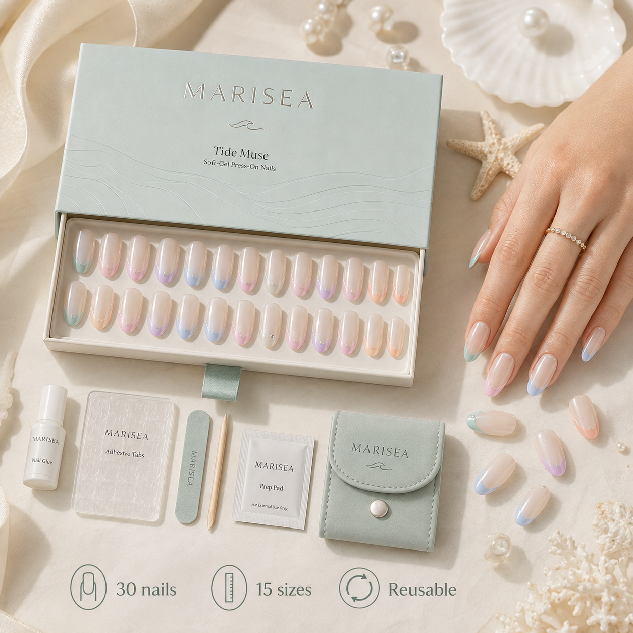 Tide Muse Pastel French Tip Soft-Gel Press-On Nails