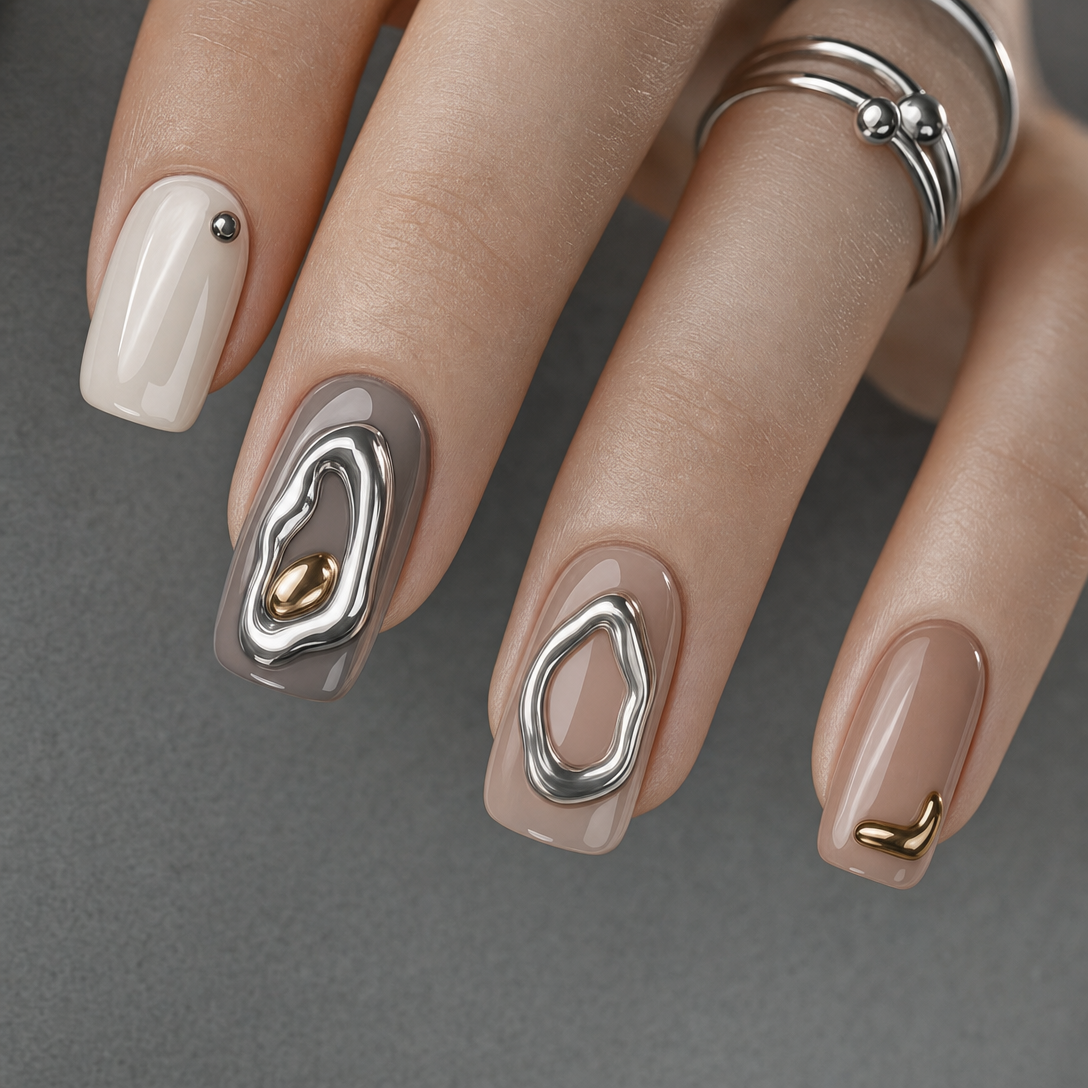 Molten Signal 3D Chrome Sculpted Soft-Gel Press-On Nails