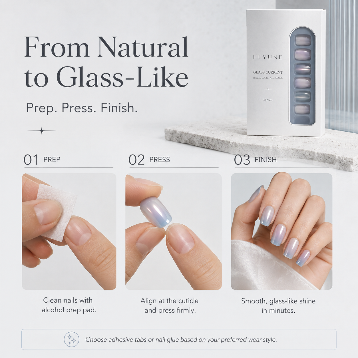 Glass Current Silk-Flash Soft-Square Press-On Nails