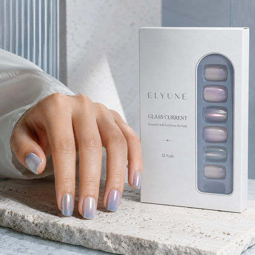 Glass Current Silk-Flash Soft-Square Press-On Nails