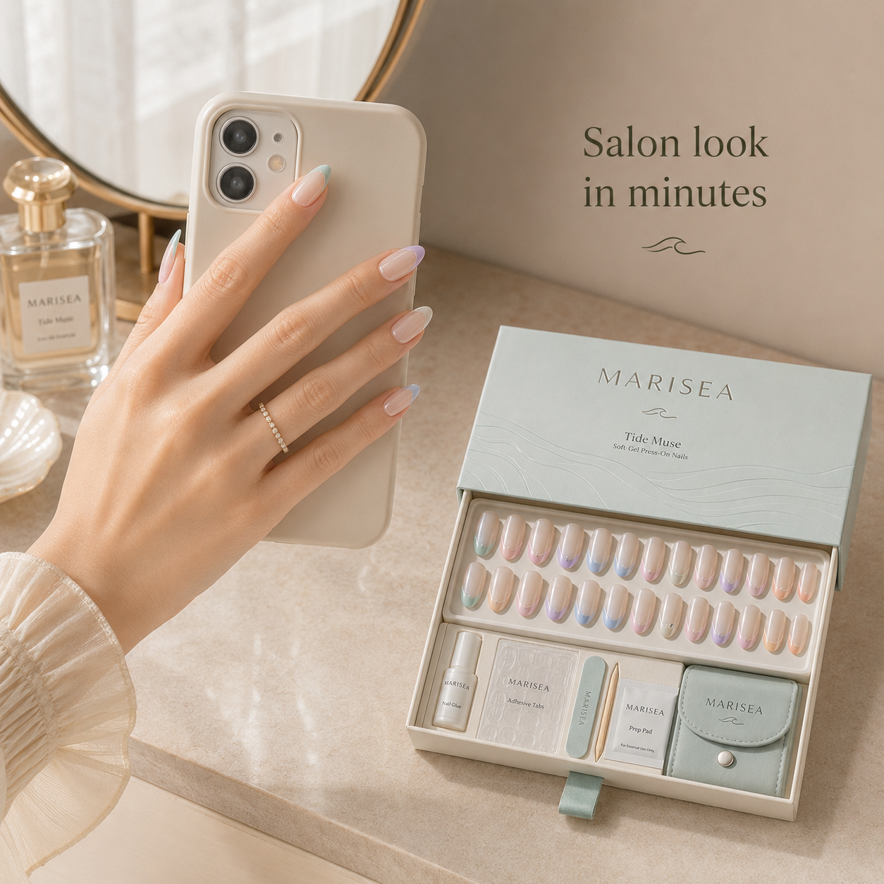 Tide Muse Pastel French Tip Soft-Gel Press-On Nails
