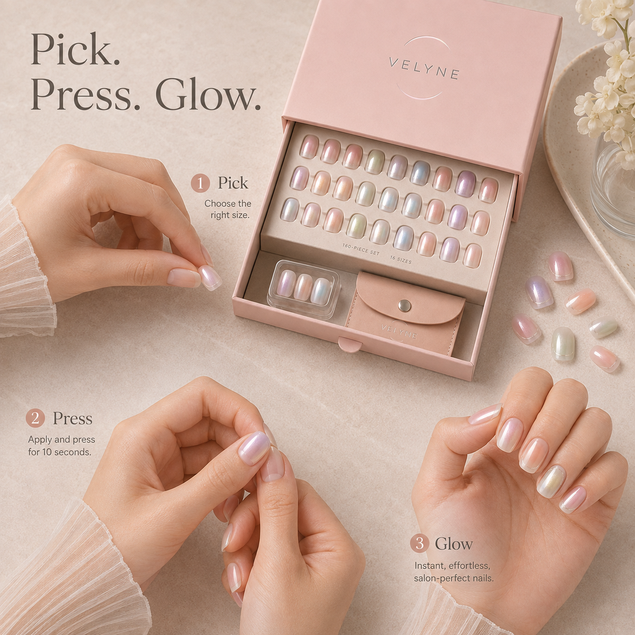 Aurora Veil Iridescent-Glow Soft-Gel Press-On Nails