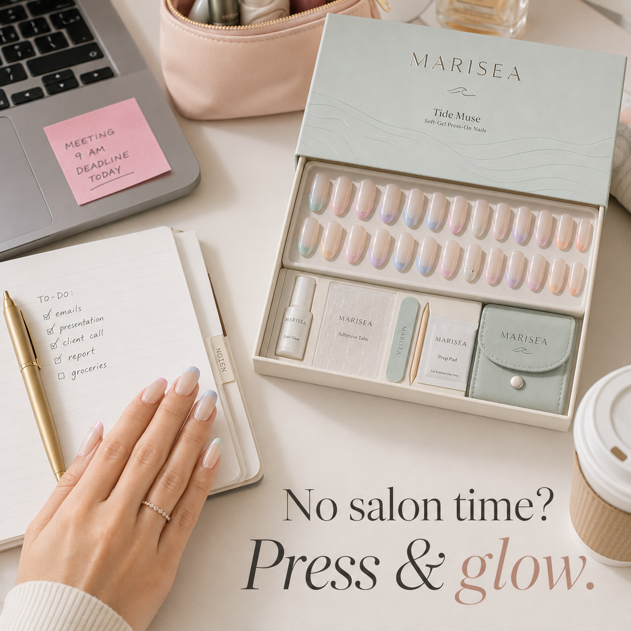 Tide Muse Pastel French Tip Soft-Gel Press-On Nails