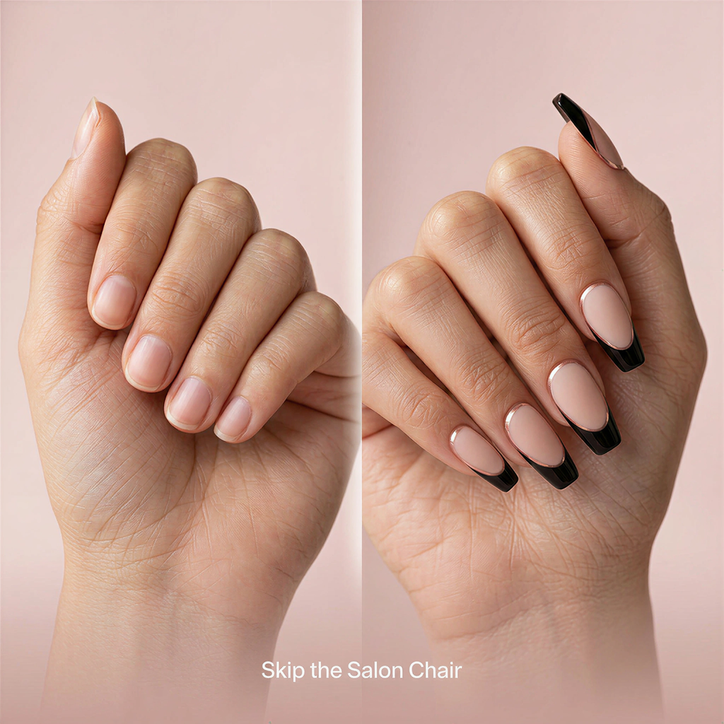 Midnight Blush Sculpted-French Soft-Gel Press-On Nails