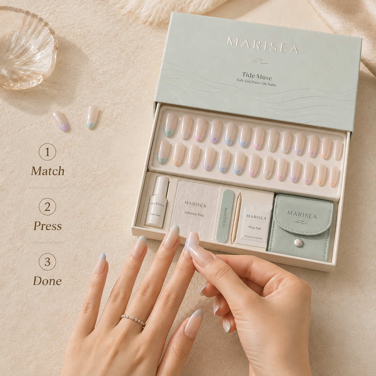 Tide Muse Pastel French Tip Soft-Gel Press-On Nails